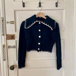 ASTR Cropped Black Knit Collared Sweater